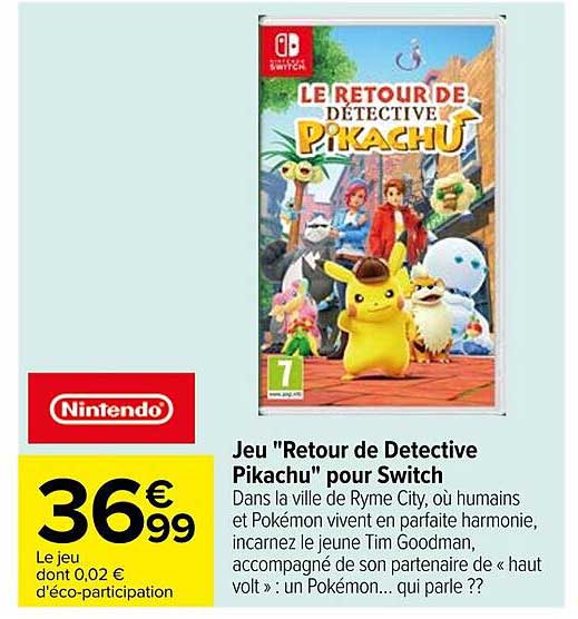 jeu "retour de detective pikachu" pour switch