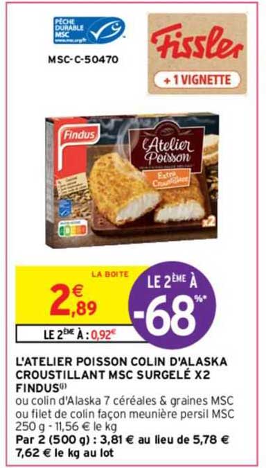 l'atelier poisson colin d'alaska croustillant msc surgelé x2 findus