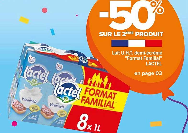lait u.h.t. demi-écrémé "format familial" lactel