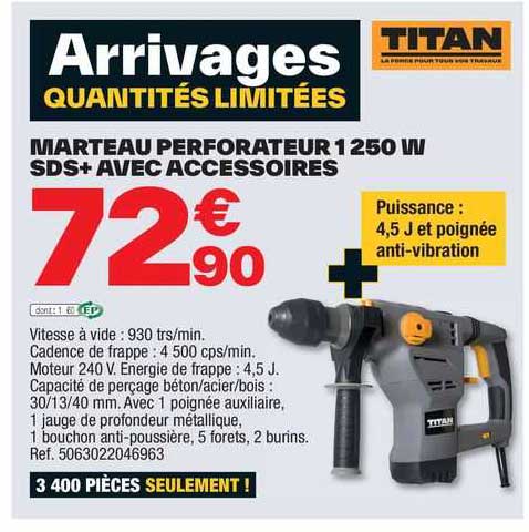 marteau perforateur 1250 w sds+ avec accessoires titan