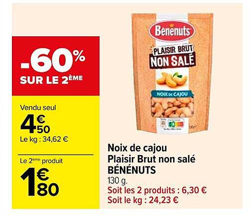 noix de cajou plaisir brut non salé bénénuts