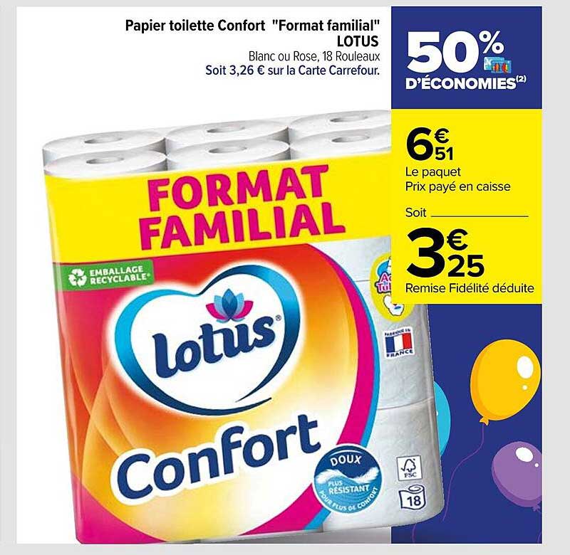 papier toilette confort "format familial" lotus