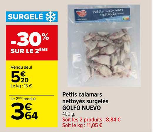 petits calamars nettoyés surgelés golfo nuevo
