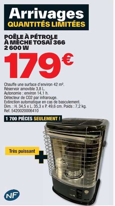 poêle à pétrole à mèche tosaï 366 2600 w