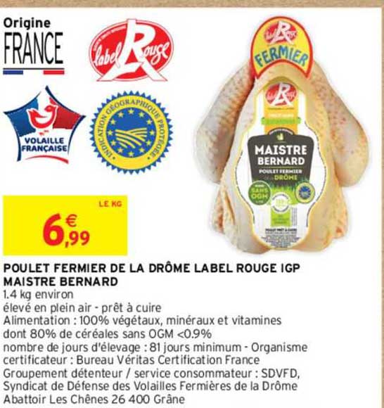 poulet fermier de la drôme label rouge igp maistre bernard
