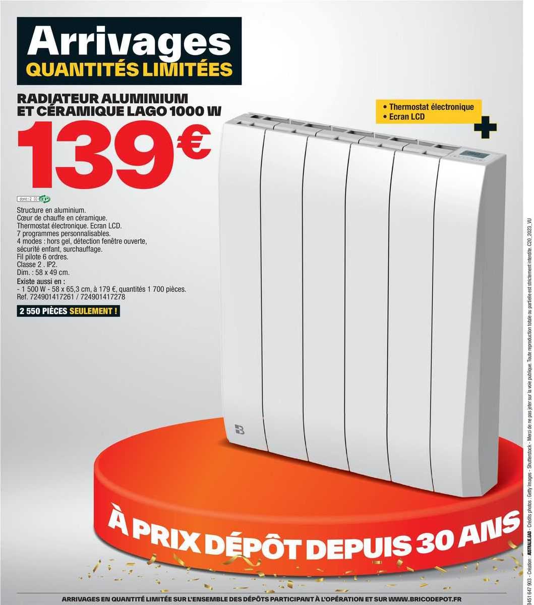 radiateur aluminium et céramique lago 1000 w