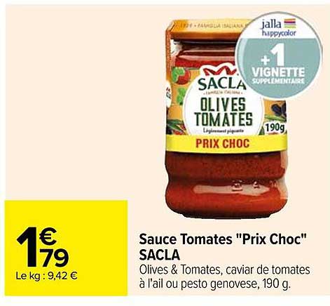 sauce tomates "prix choc" sacla