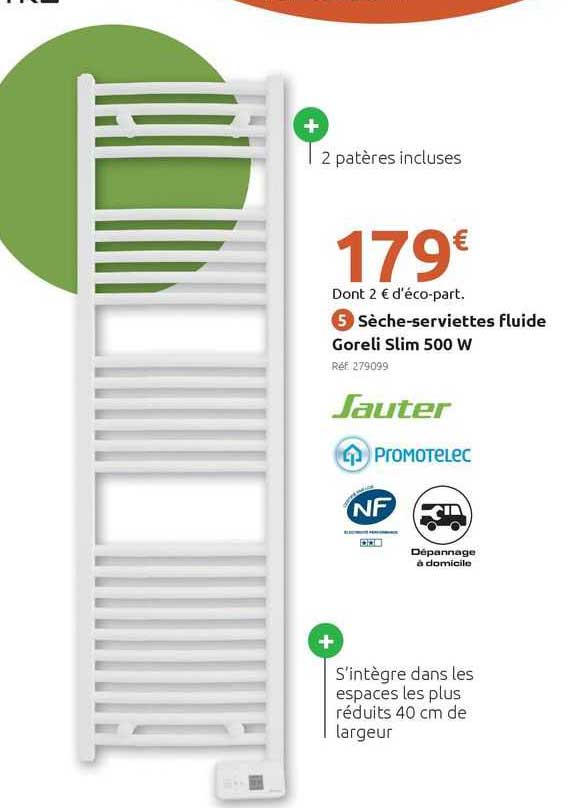 sèche-serviettes fluide goreli slim 500 w sauter