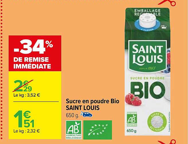 sucre en poudre bio saint louis