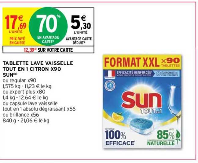 tablette lave vaisselle tout en 1 citron x90 sun