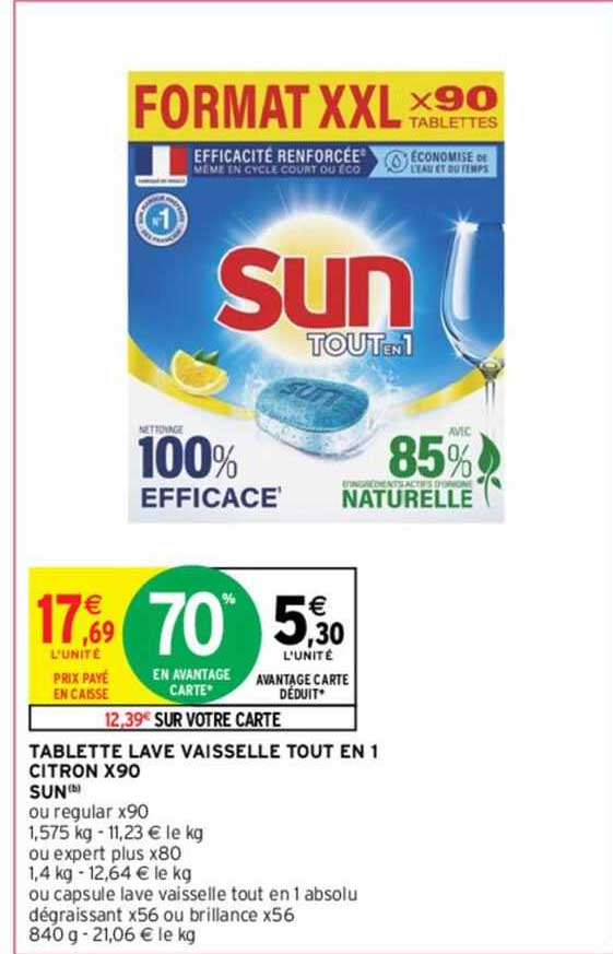 tablette lave vaisselle tout en 1 citron x90 sun