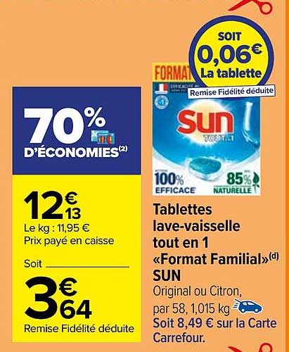 tablettes lave-vaisselle tout en 1 «format familial» sun