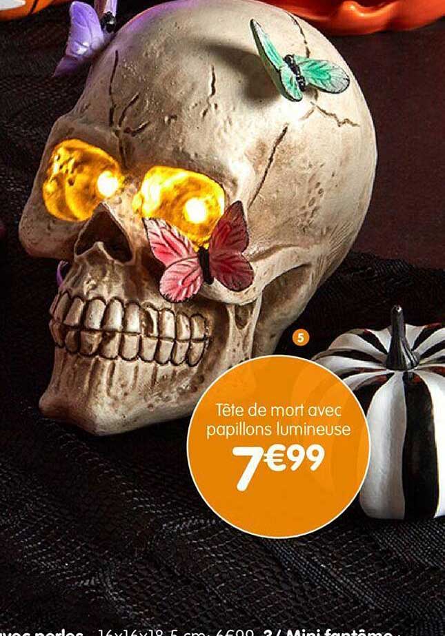 tête de mort avec papillons lumineuse