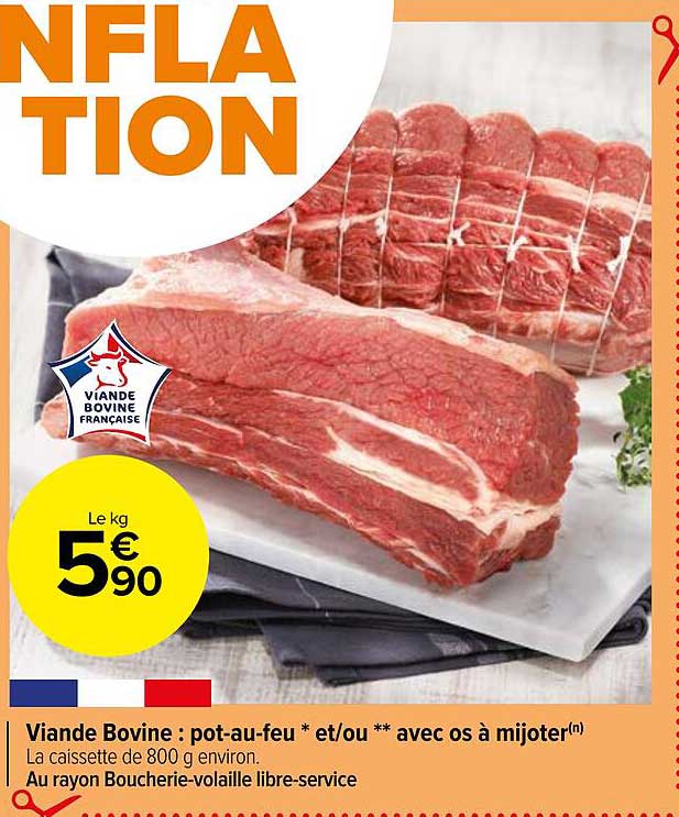 viande bovine : pot-au-feu* et/ou ** avec os à mijoter