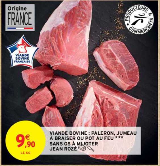 viande bovine: paleron, jumeau à braiser ou pot au feu sans os à mijoter jean rozé