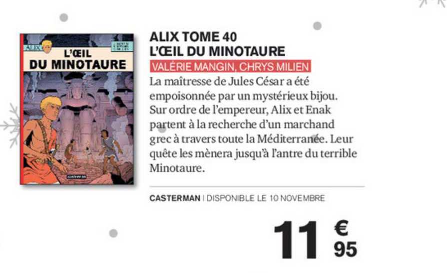 alix tome 40 l'oeil du minotaure valérie mangin, chrys milien