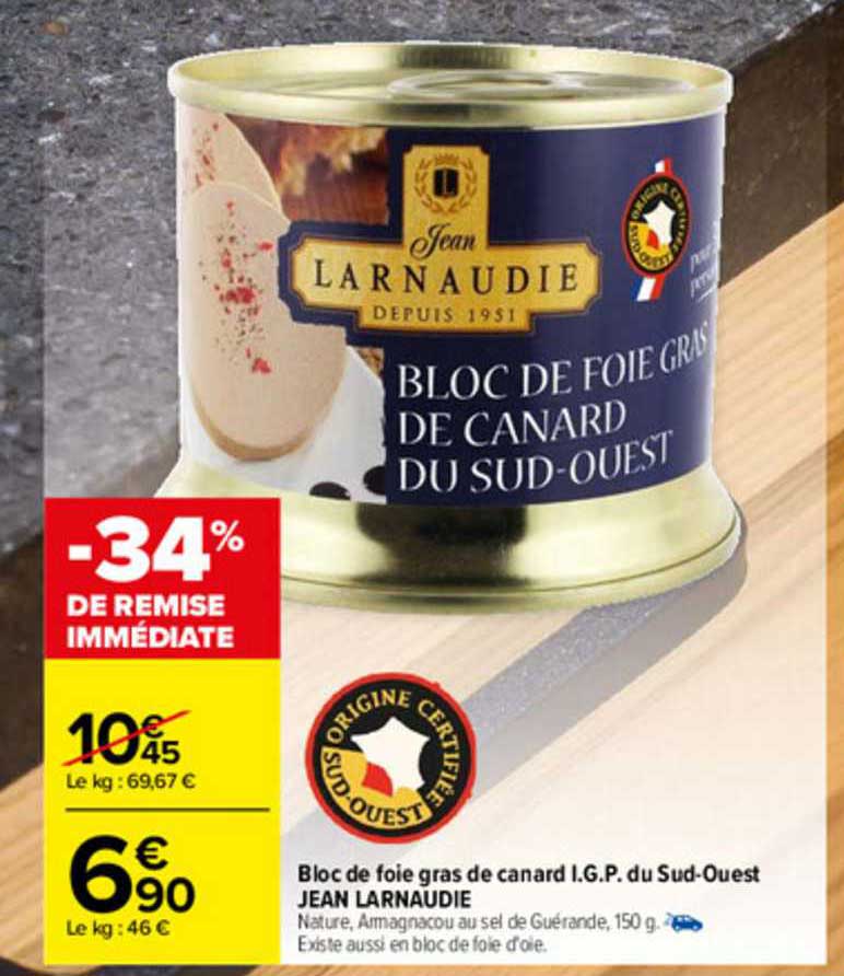 bloc de foie gras de canard i.g.p. du sud-ouest jean larnaudie