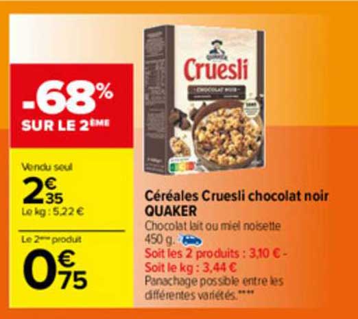 Céréales Cruesli Chocolat Noir Quaker
