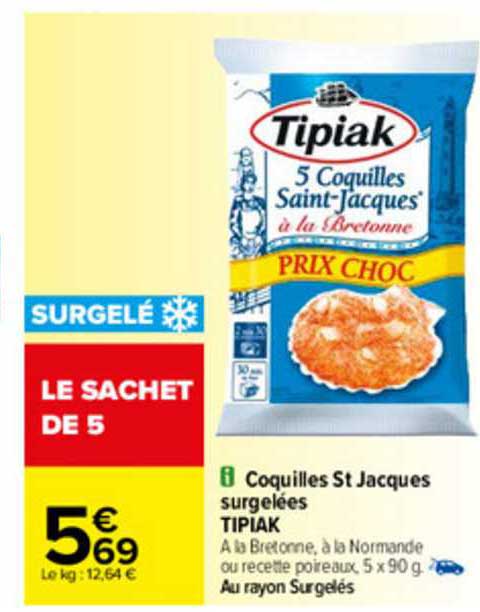 coquilles st jacques surgelées tipiak
