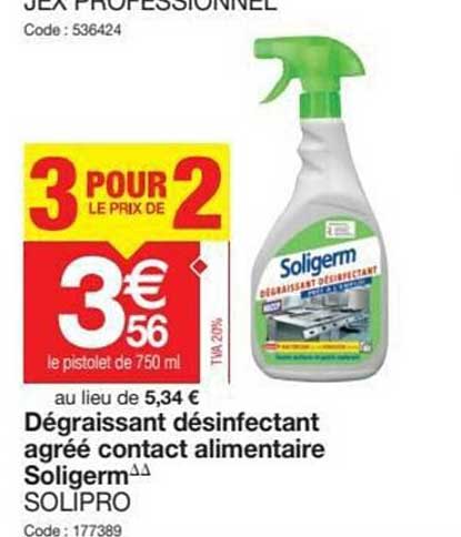 dégraissant désinfectant agrée contact alimentaire soligerm solipro