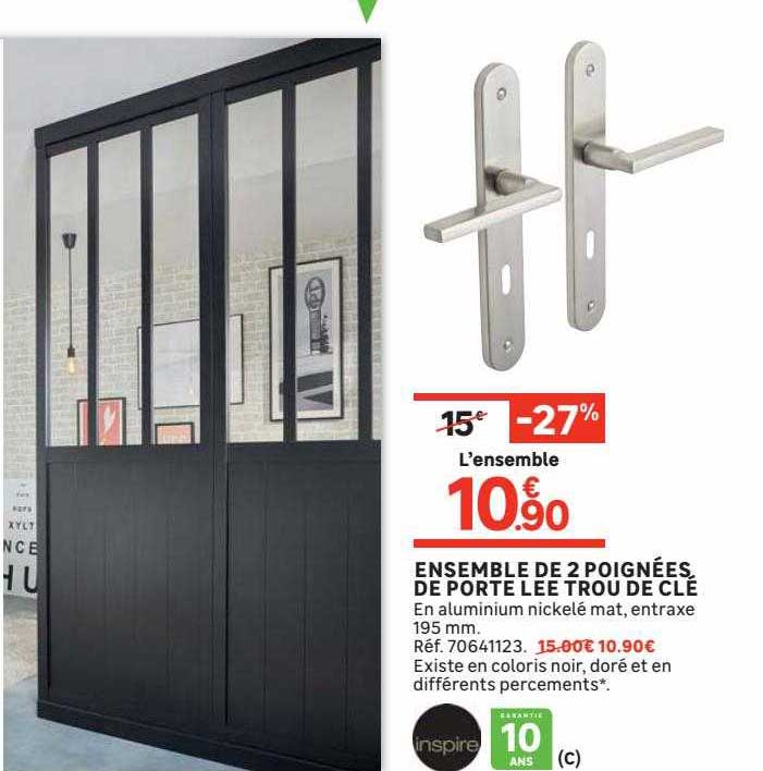 ensemble de 2 poignées de porte lee trou de clé