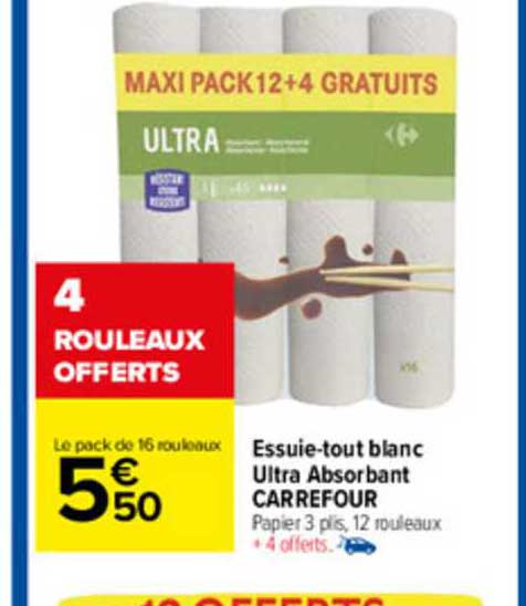 essuie-tout blanc ultra absorbant carrefour