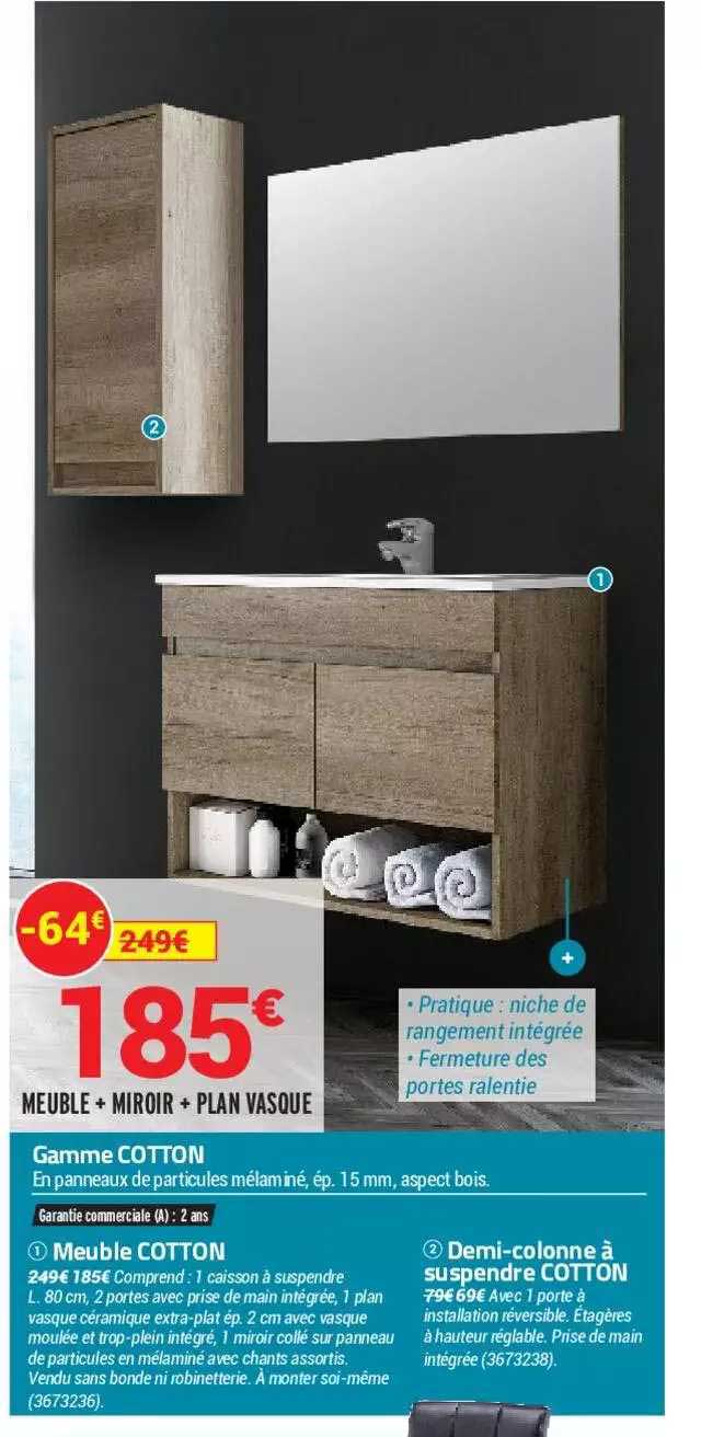 gamme cotton : meuble cotton, demi-colonne à suspendre cotton