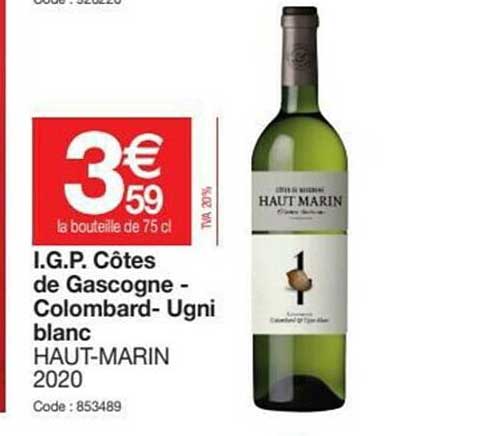 i.g.p. côtes de gascogne - colombard - ugni blanc haut-marin 2020