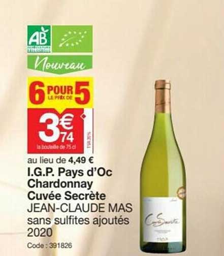 i.g.p. pays d'oc chardonnay cuvée secrète jean-claude mas