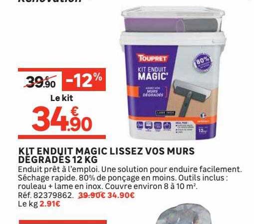 kit enduit magic lissez vos murs dégradés 12 kg toupret