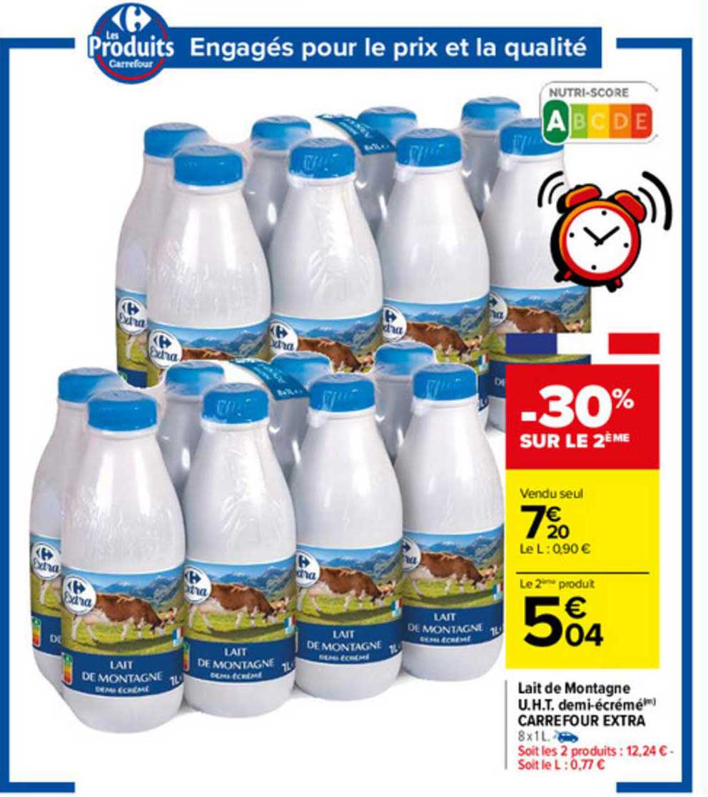 lait de montagne u.h.t. demi-écrémé carrefour extra