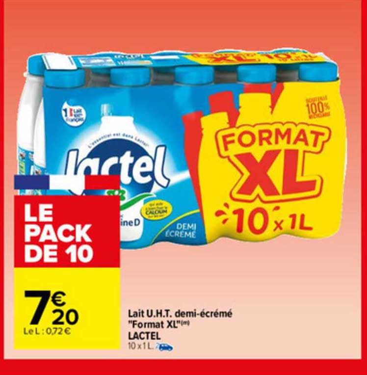 lait u.h.t. demi-écrémé "format xl" lactel