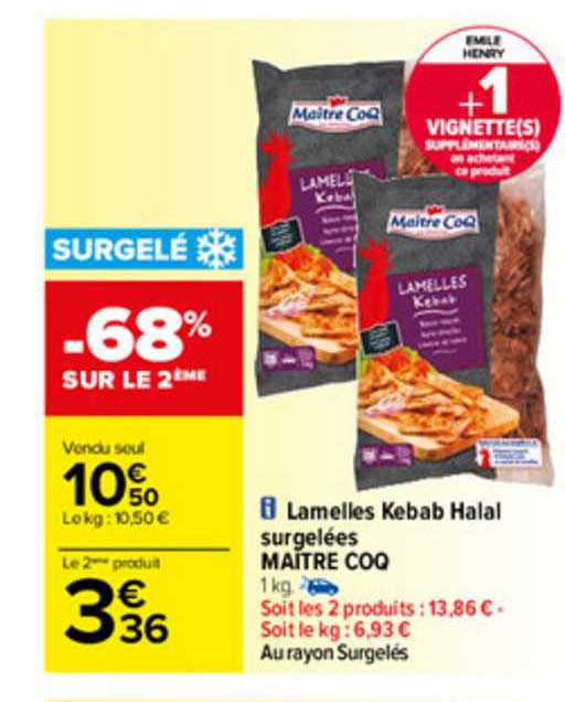 lamelles kebab halal surgelées maître coq