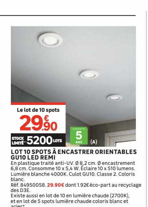 lot 10 spots à encastrer orientables gu10 led remi