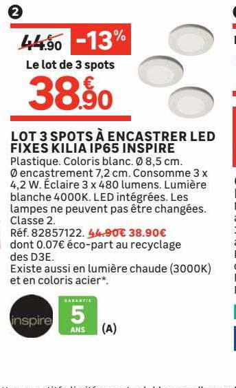 Lot 3 Spots à Encastrer Led Fixes Kilia Ip35 Inspire