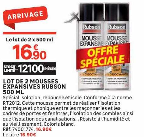 lot de 2 mousses expansives rubson 500 ml