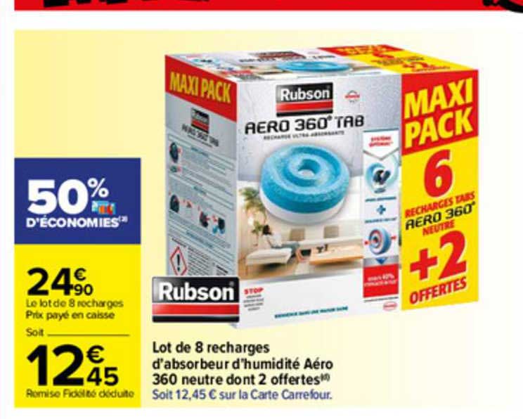 lot de 8 recharges d'absorbeur d'humidité aéro 360 neutre dont 2 offertes rubson