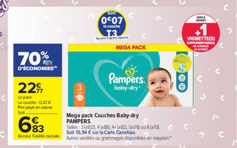 méga pack couches baby-dry pampers