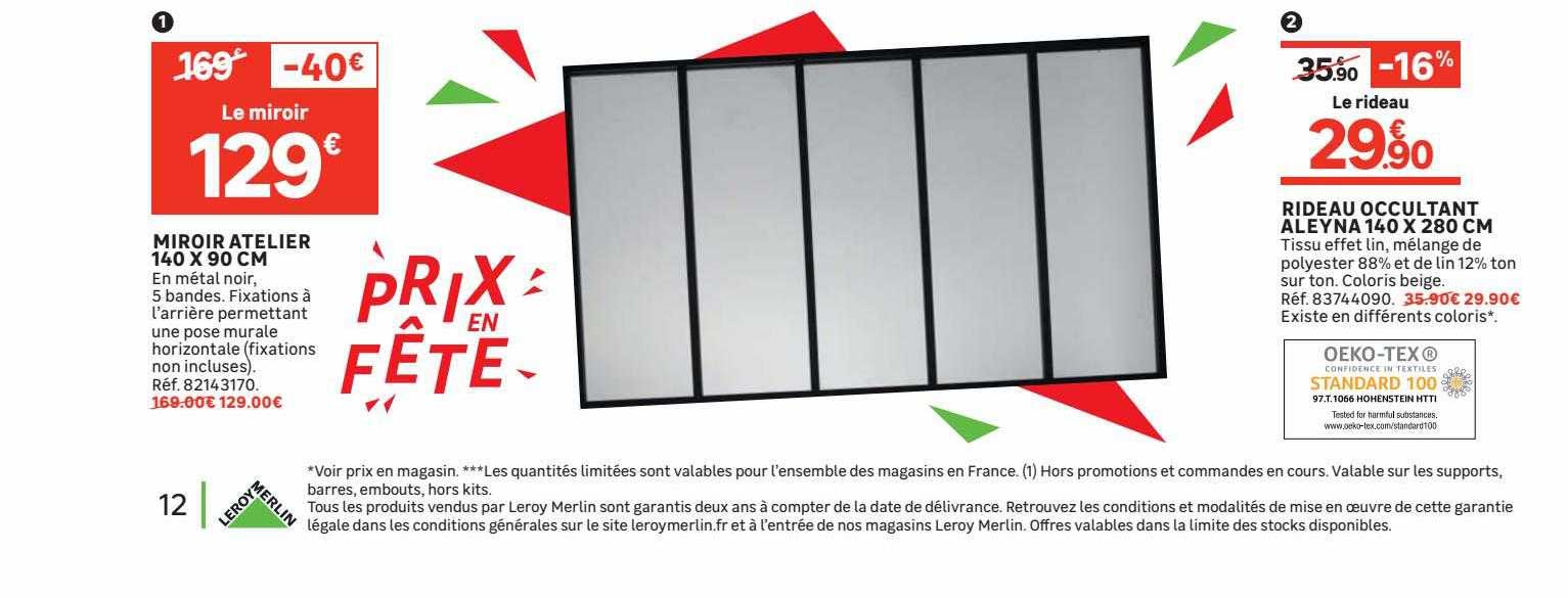 Miroir Atelier 140 X 90 Cm , Rideau Occultant Aleyna 140 X 280 Cm