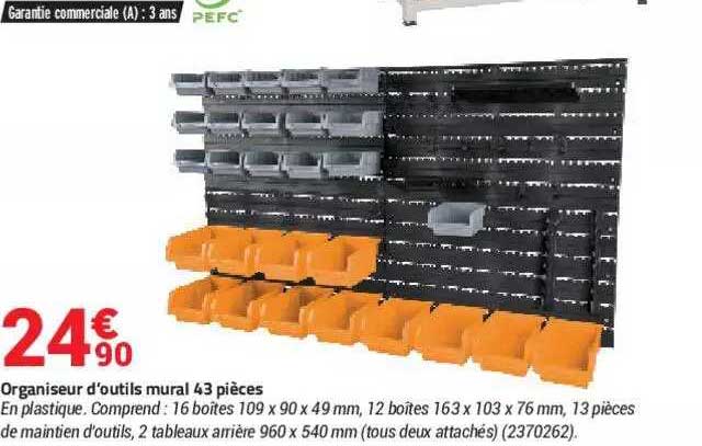 organiseur d'outils mural 43 pièces