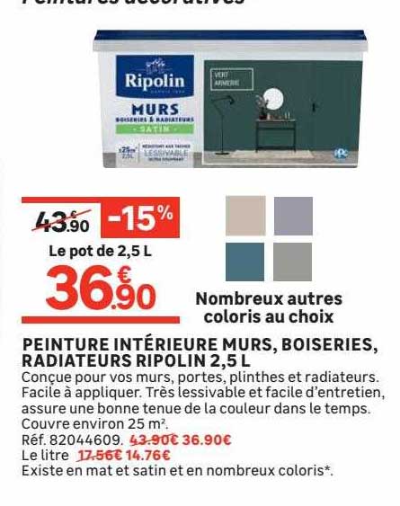 peinture intérieure murs, boiseries, radiateurs ripolin 2,5 l
