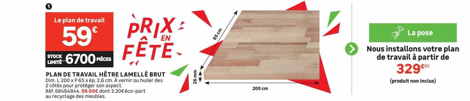 plan de travail hêtre lamellé brut