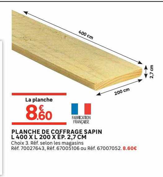 planche de coffrage sapin l 400 x l 200 x ép. 2,7 cm