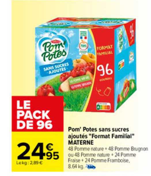 pom'potes sans sucres ajoutés "format familial" materne