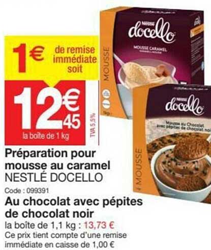 Préparation Pour Mousse Au Caramel Nestlé Docello , Au Chocolat Avec Pépites De Chocolat Noir