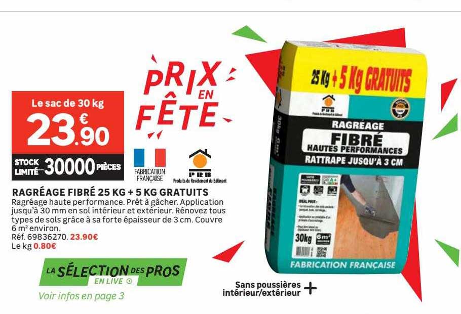 Ragréage Fibré 25 Kg + 5 Kg Gratuits