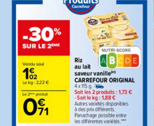 Riz Au Lait Saveur Vanille Carrefour Original