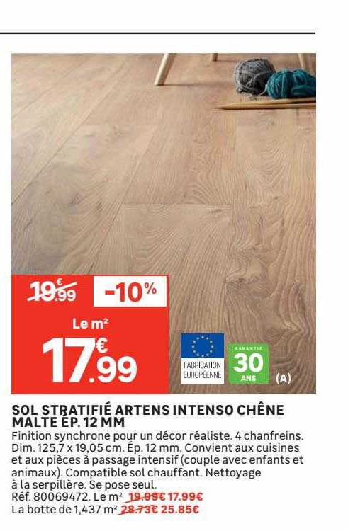 sol stratifié artens intenso chêne malte ép. 12 mm