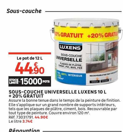 sous-couche universelle luxens 10 l + 20% gratuit