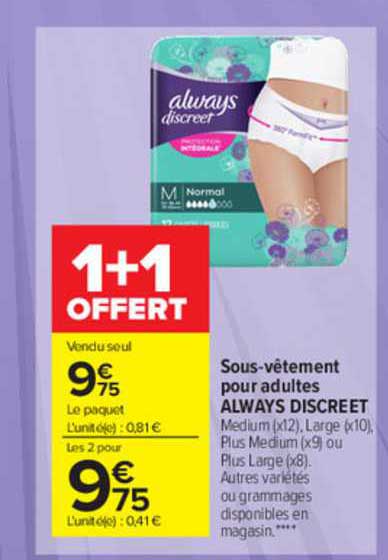 sous-vêtement pour adultes always discreet